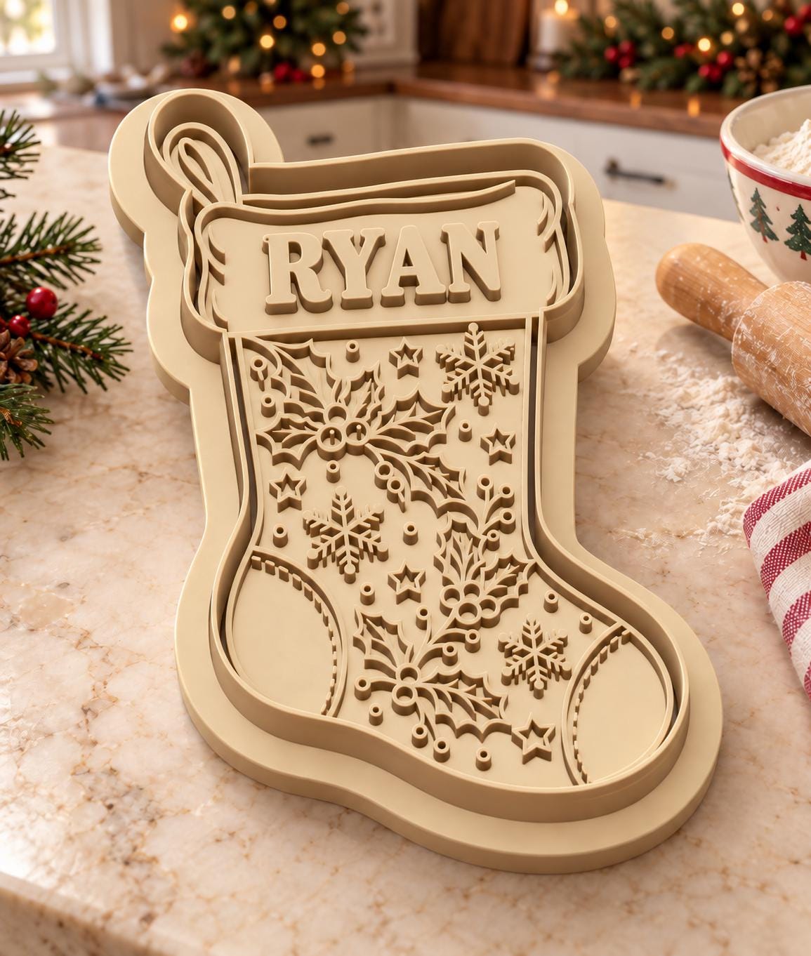 Personalized Christmas Stocking Cookie Cutter & Stamp