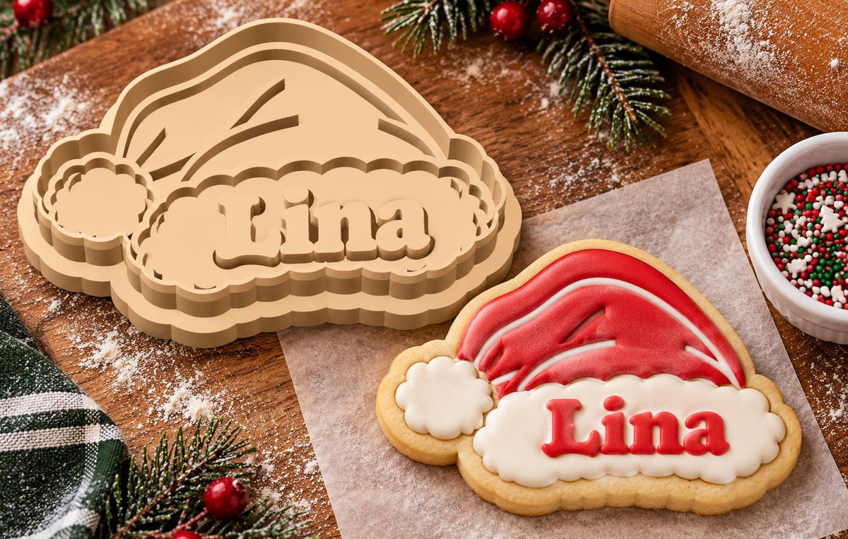 Personalized Christmas Santa Hat Cookie Cutter & Stamp